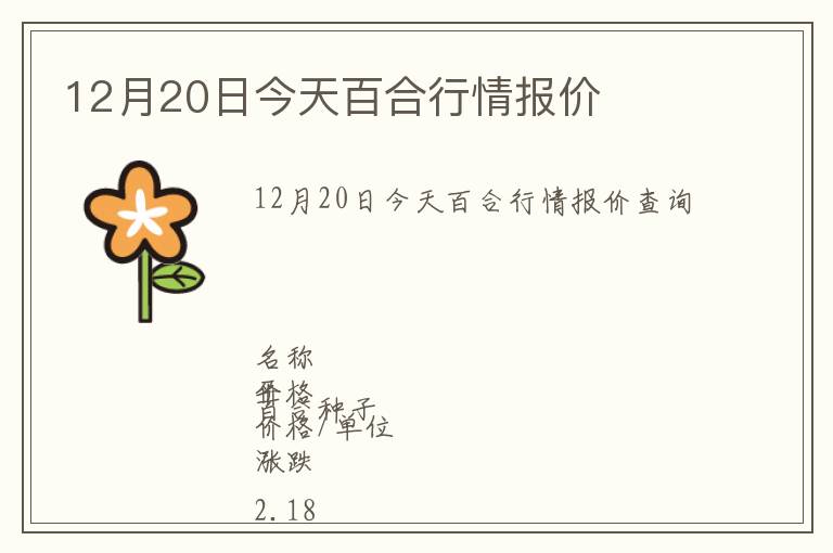 12月20日今天百合行情報價