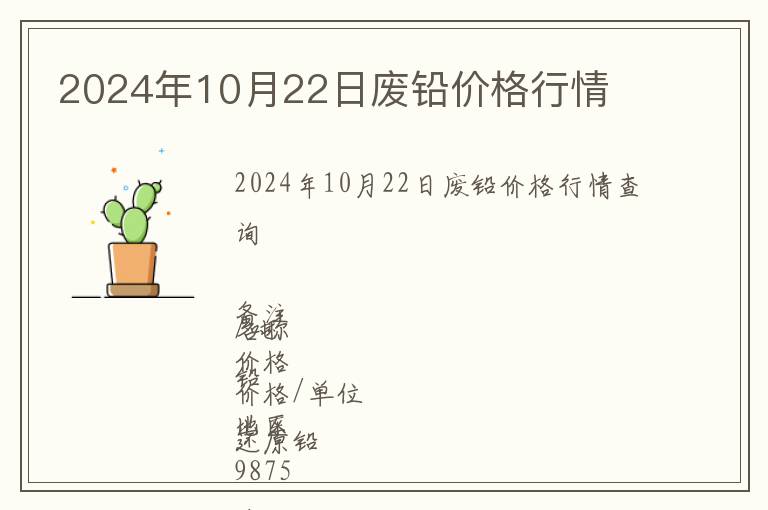 2024年10月22日廢鉛價格行情