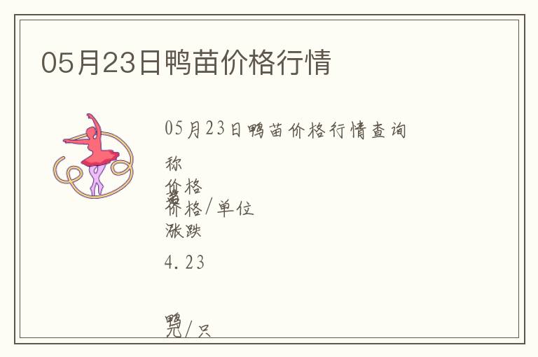 05月23日鴨苗價格行情