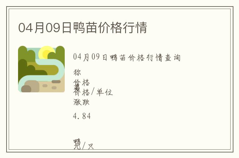 04月09日鴨苗價格行情