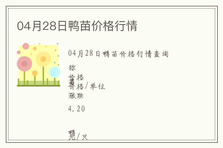 04月28日鴨苗價格行情