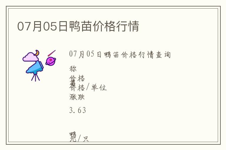 07月05日鴨苗價格行情