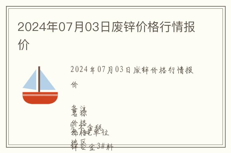 2024年07月03日廢鋅價格行情報價