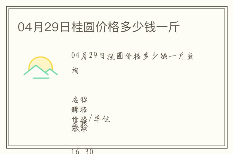 04月29日桂圓價(jià)格多少錢一斤