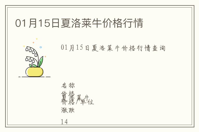 01月15日夏洛萊牛價格行情