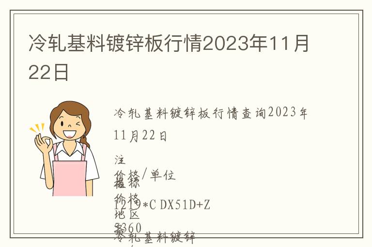 冷軋基料鍍鋅板行情2023年11月22日