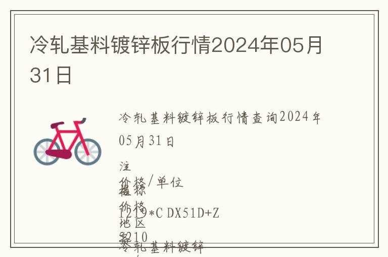 冷軋基料鍍鋅板行情2024年05月31日