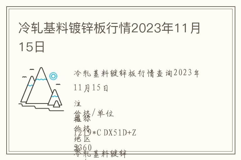冷軋基料鍍鋅板行情2023年11月15日