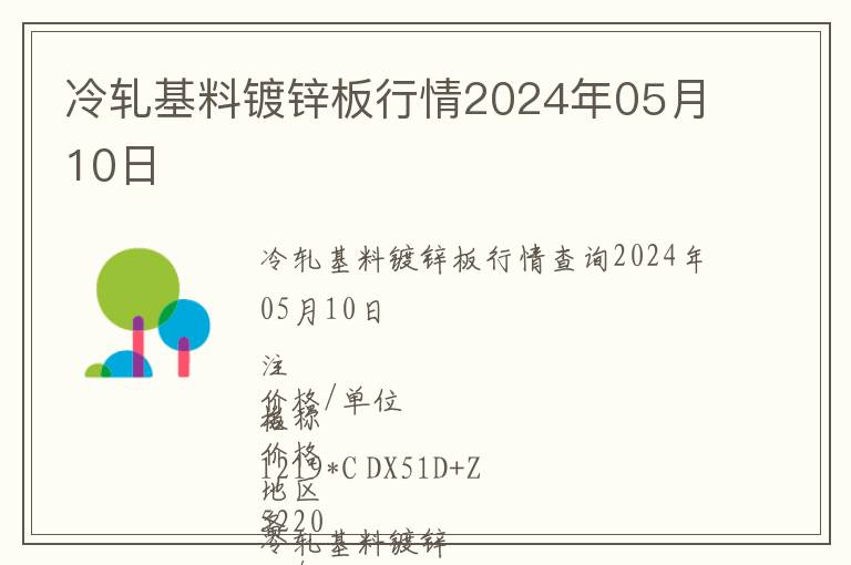 冷軋基料鍍鋅板行情2024年05月10日