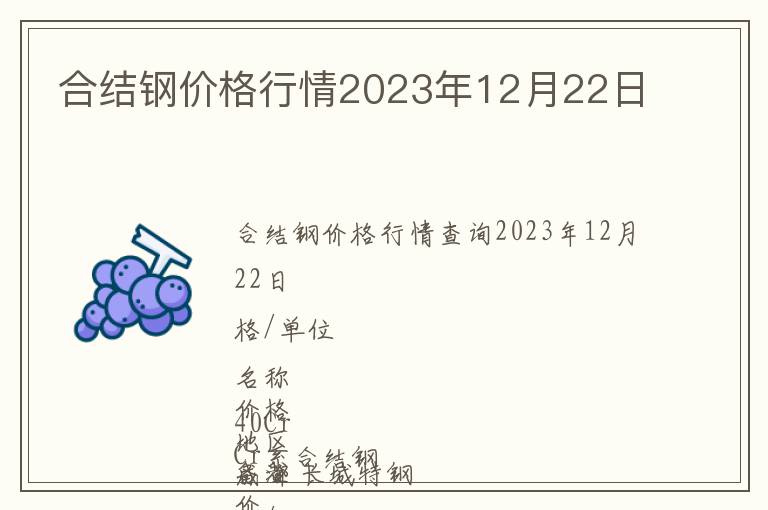 合結(jié)鋼價(jià)格行情2023年12月22日