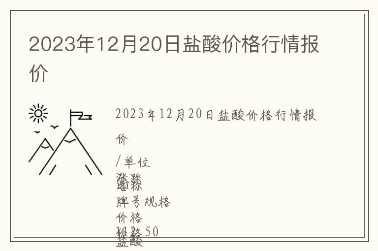 2023年12月20日鹽酸價格行情報價