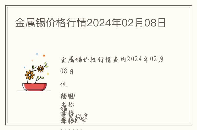 金屬錫價格行情2024年02月08日
