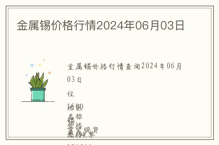 金屬錫價格行情2024年06月03日