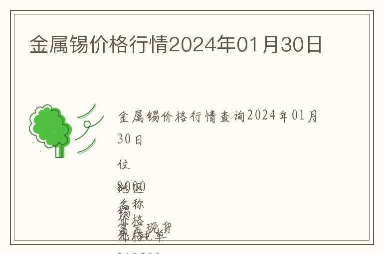 金屬錫價格行情2024年01月30日