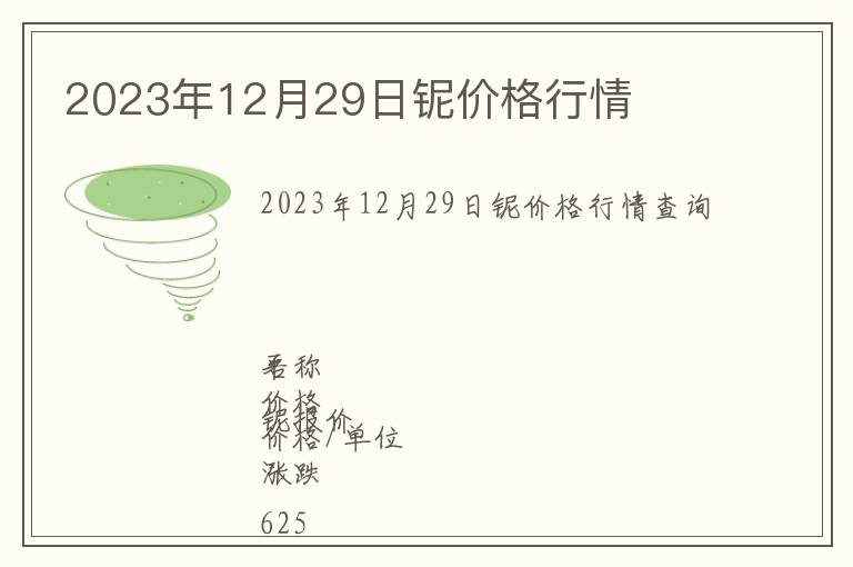 2023年12月29日鈮價格行情