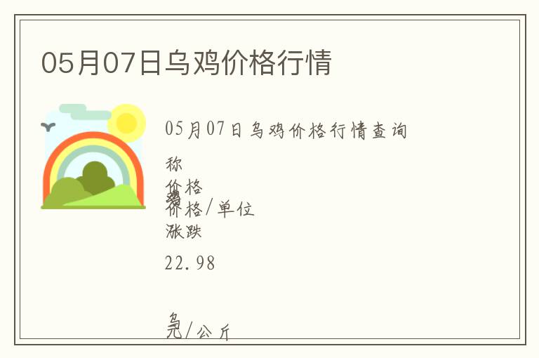 05月07日烏雞價格行情