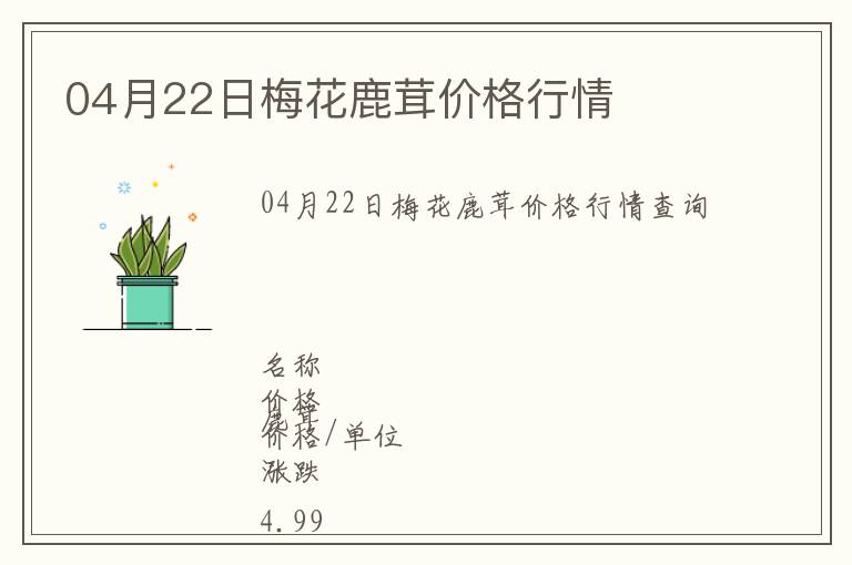 04月22日梅花鹿茸價格行情
