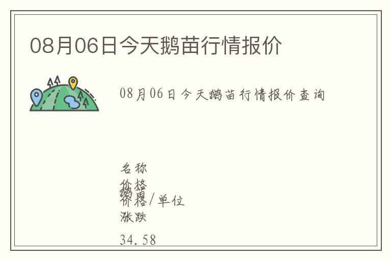 08月06日今天鵝苗行情報價