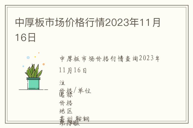 中厚板市場價格行情2023年11月16日