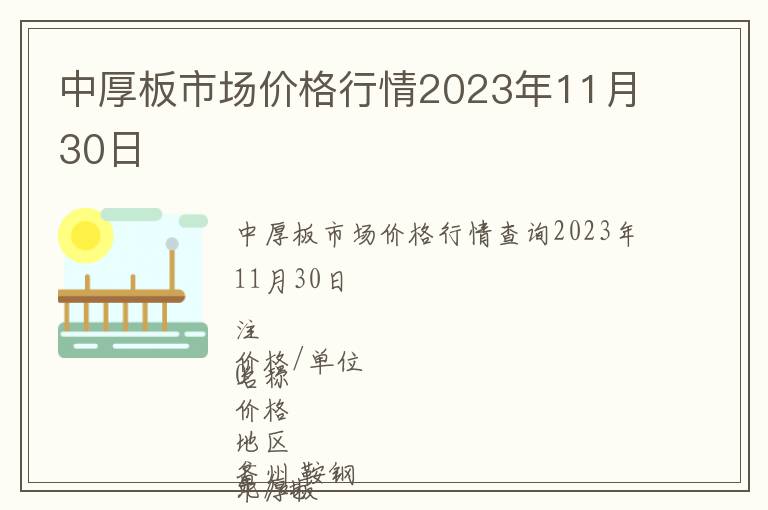 中厚板市場價格行情2023年11月30日