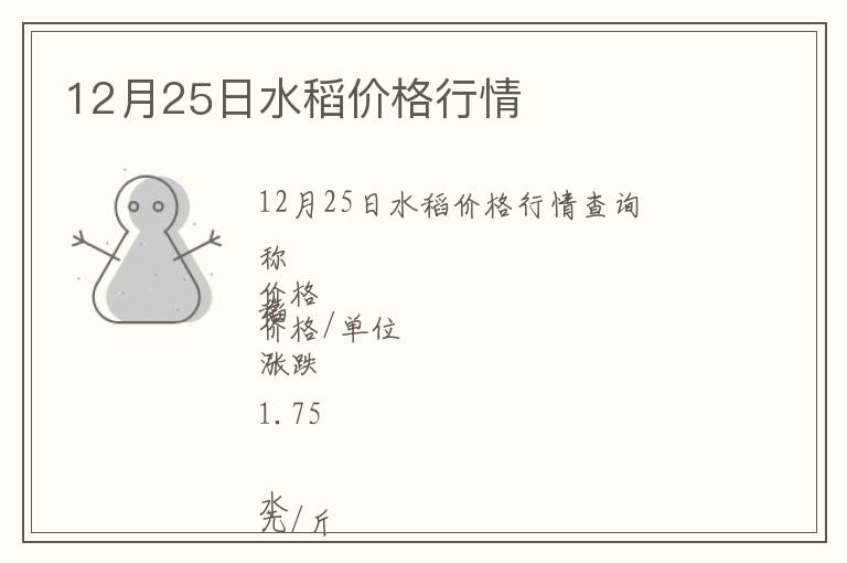 12月25日水稻價格行情