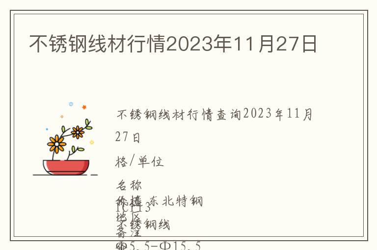 不銹鋼線材行情2023年11月27日