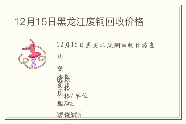 12月15日黑龍江廢銅回收價格
