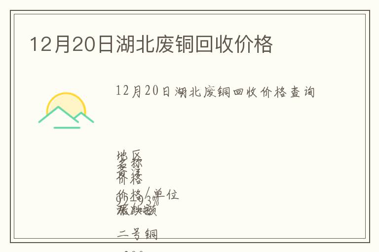 12月20日湖北廢銅回收價格