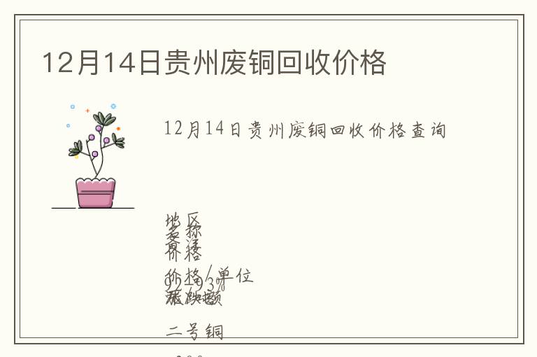 12月14日貴州廢銅回收價格