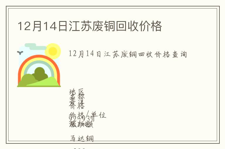 12月14日江蘇廢銅回收價格