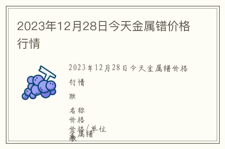 2023年12月28日今天金屬鐠價格行情