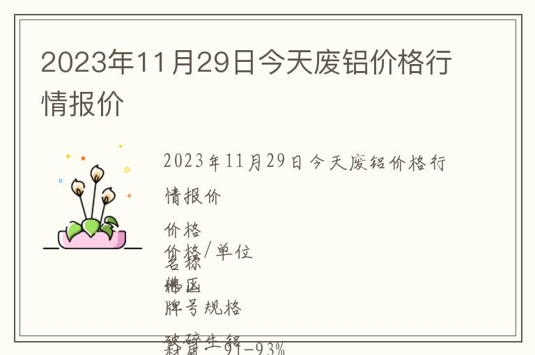 2023年11月29日今天廢鋁價格行情報價