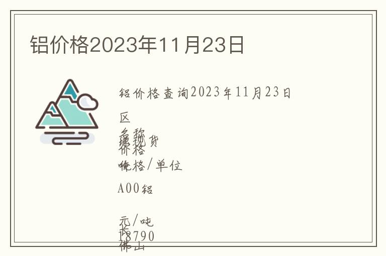 鋁價(jià)格2023年11月23日