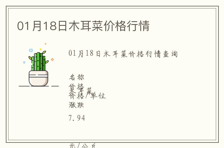 01月18日木耳菜價(jià)格行情