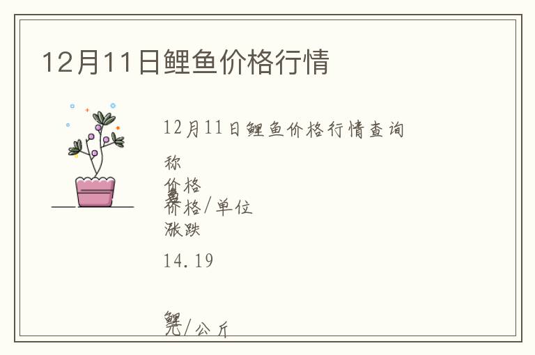 12月11日鯉魚價格行情