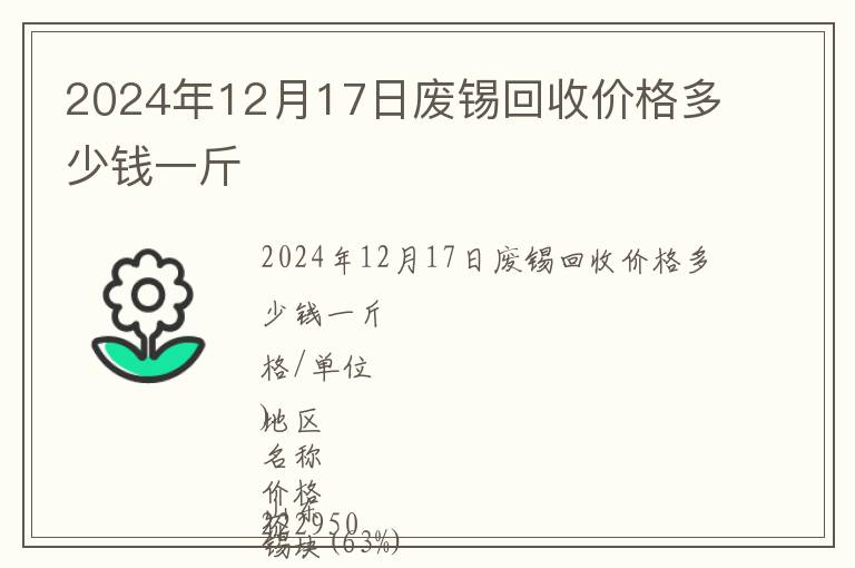 2024年12月17日廢錫回收價格多少錢一斤