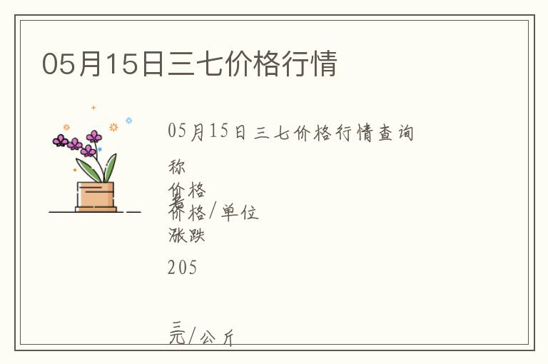 05月15日三七價(jià)格行情