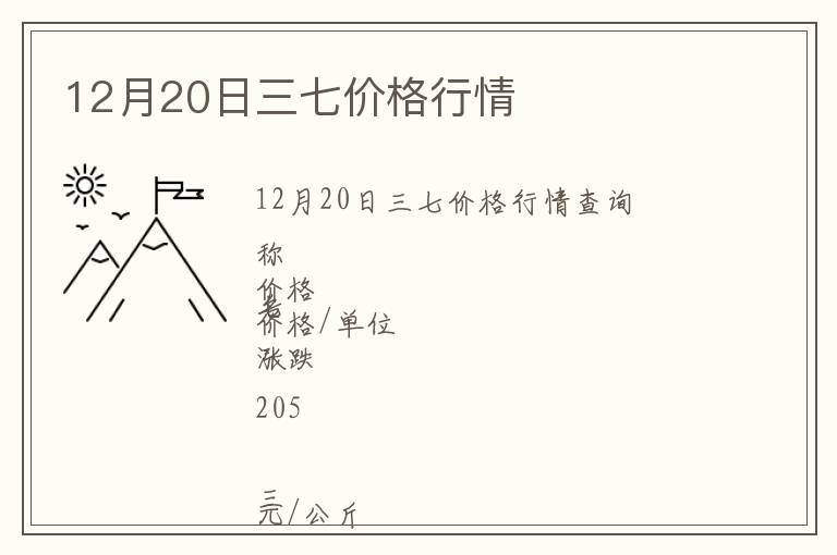 12月20日三七價格行情