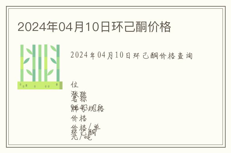2024年04月10日環己酮價格
