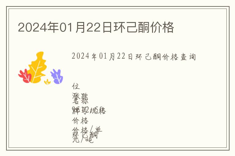 2024年01月22日環己酮價格