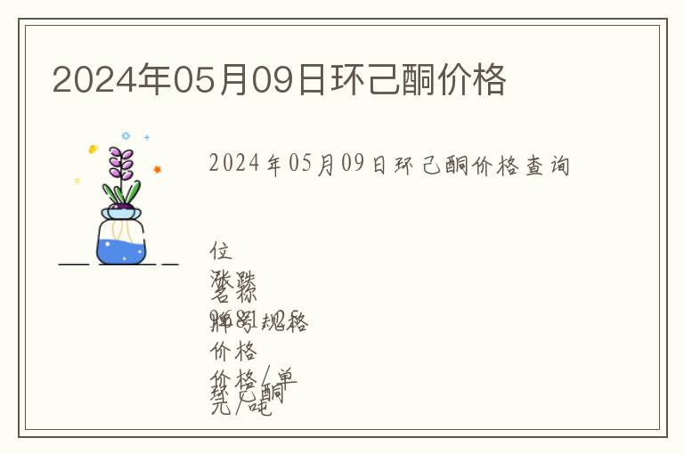2024年05月09日環(huán)己酮價(jià)格