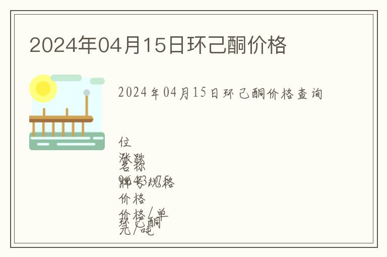 2024年04月15日環己酮價格