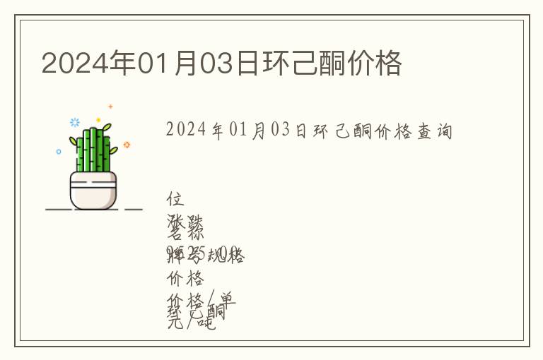 2024年01月03日環己酮價格