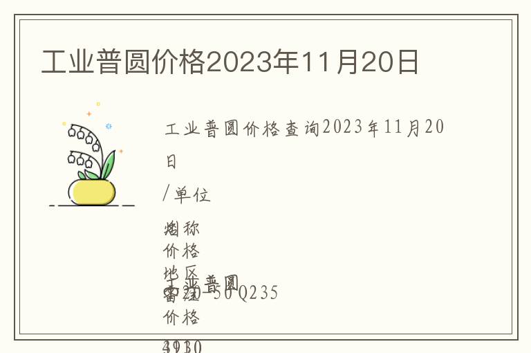 工業普圓價格2023年11月20日