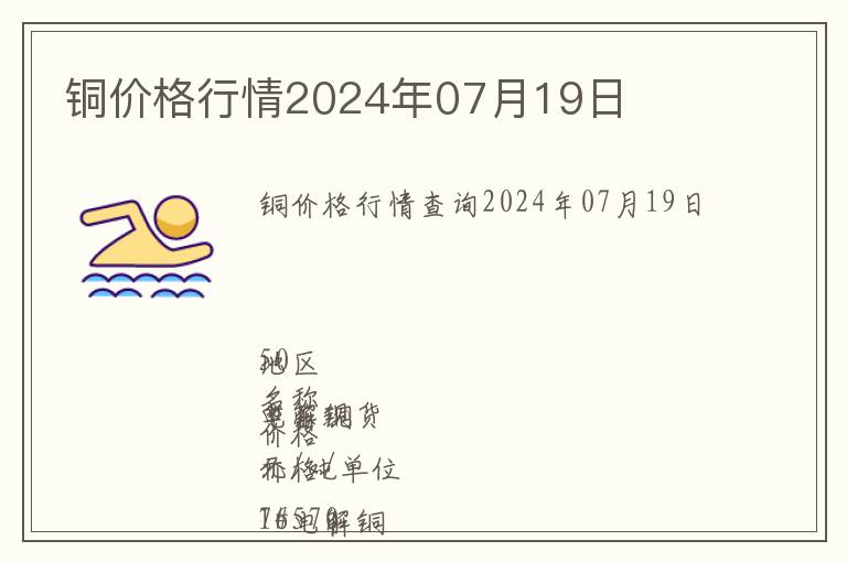 銅價(jià)格行情2024年07月19日