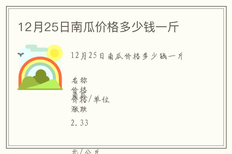 12月25日南瓜價格多少錢一斤