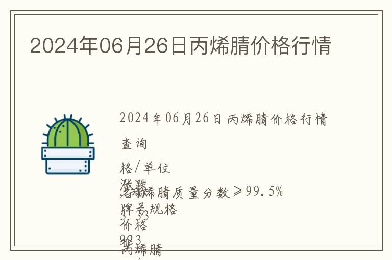 2024年06月26日丙烯腈價格行情