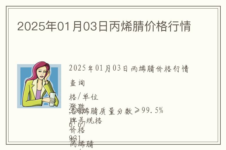 2025年01月03日丙烯腈價格行情