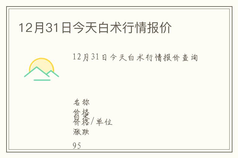 12月31日今天白術(shù)行情報(bào)價(jià)