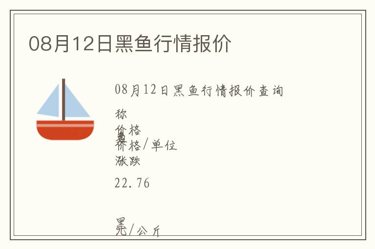 08月12日黑魚行情報價